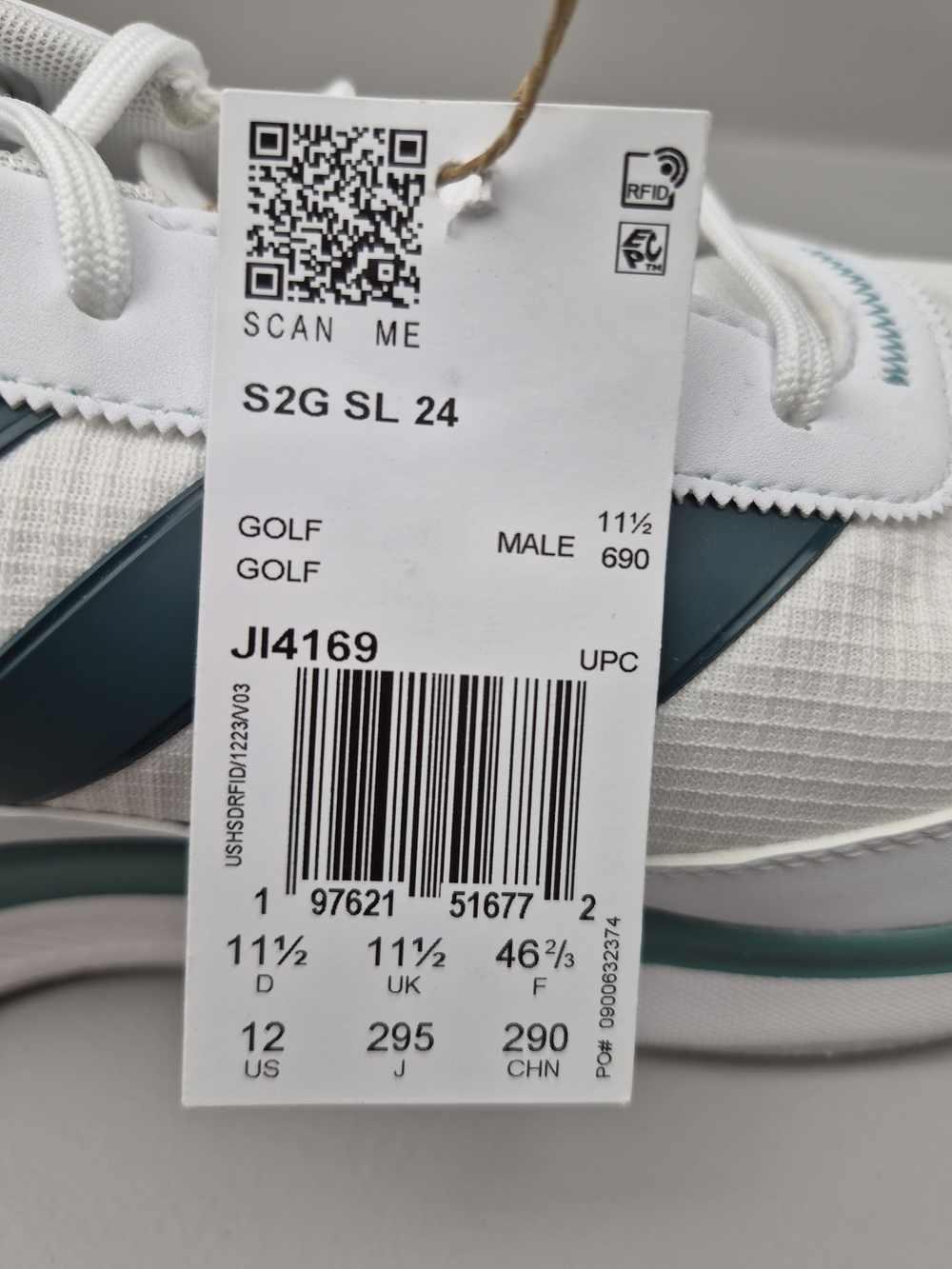adidas S2G SL 24 Men's Spikeless Golf Shoes White/Green US 12 D JI4169 - Picture 9 of 11